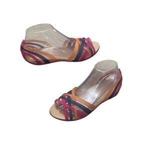 CROCS Isabella Huarache Jelly Slip On Flat Sandals Multicolor Pink Womens Size 7